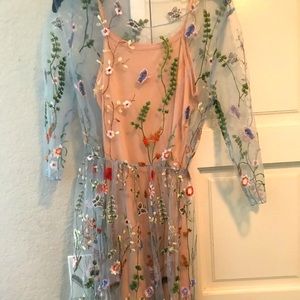 Sheer overlay dress two-piece.  Multicolor